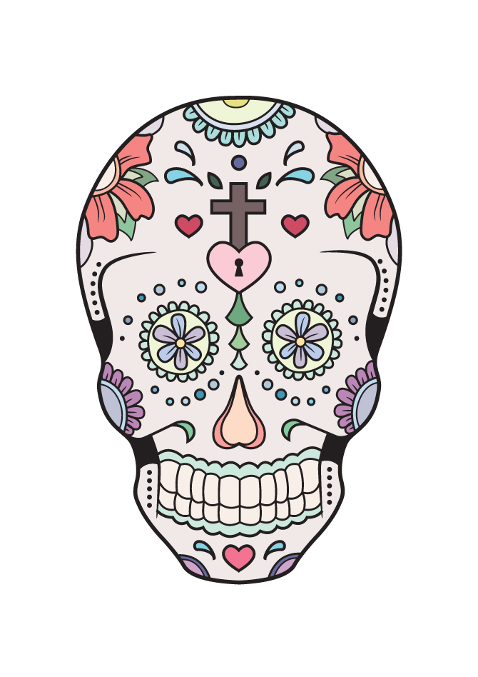 Colorful skull artwork colored by me using designseeds.com
